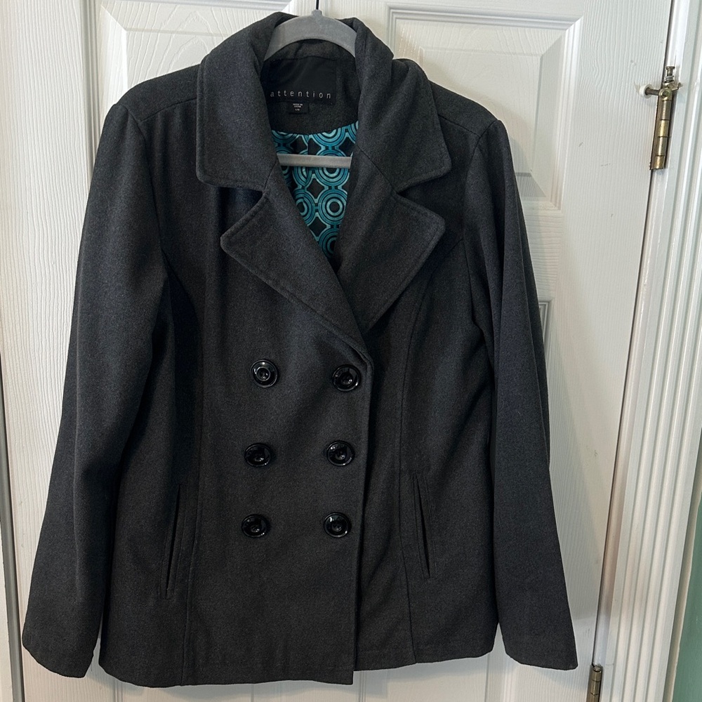Women’s Charcoal Double Breasted Peacoat Jacket Large